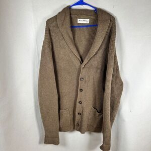 Line of Trade Cardigan Mens 2XL Brown Shawl Collar Wool Shetland EUC Vintage